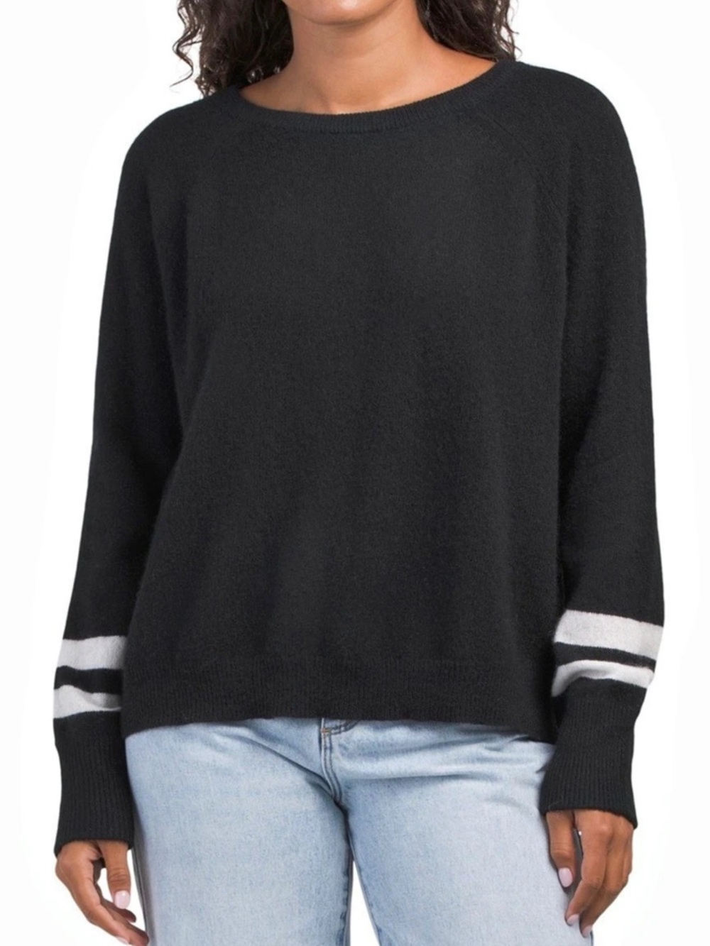 White + Warren Essential Sweater Cashmere Striped Sleeve Sweater Size Small NWT